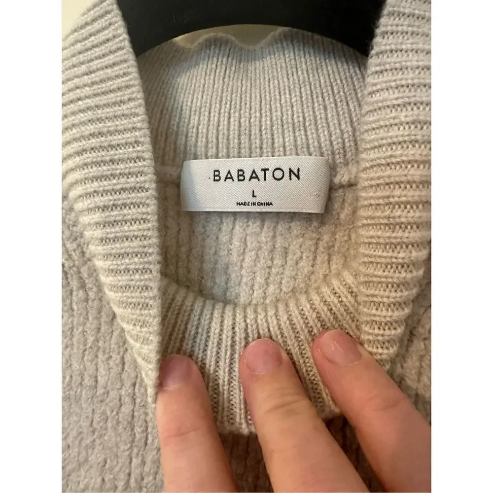 Babaton Aritzia Cream Knit Merino Wool Mini Dress Size L (Fits Like a Small) - Picture 3 of 6